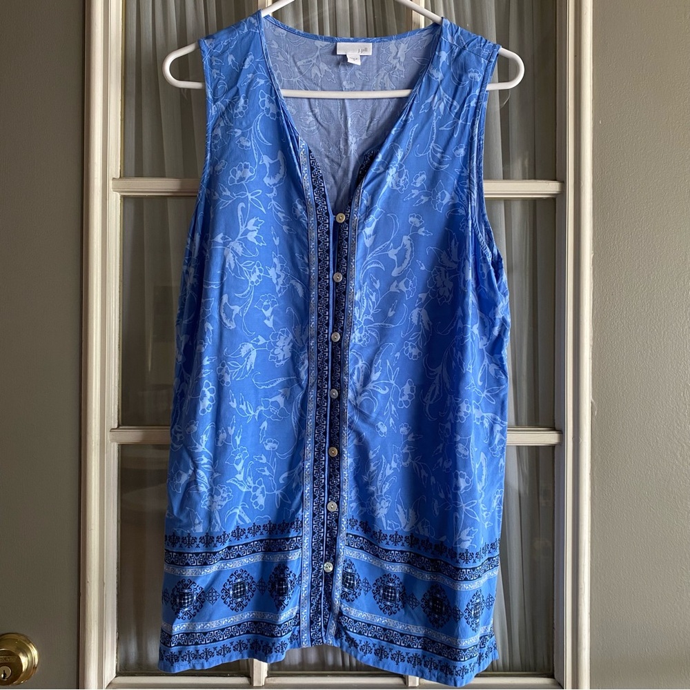 J. Jill Blue Buttoned Floral Print Tank Top